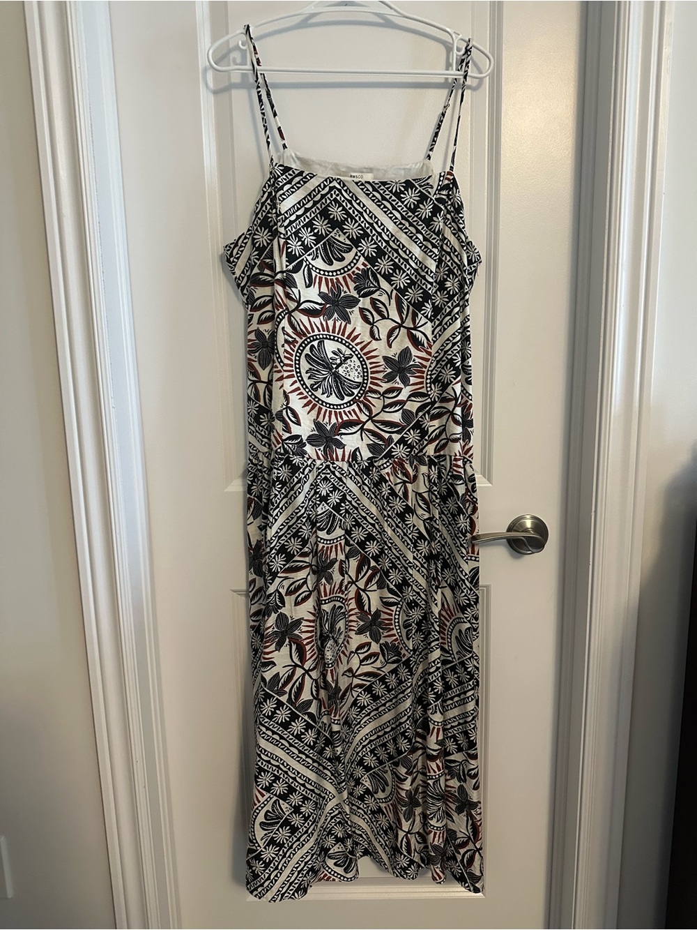 RW&CO. Black, Cream and Rust Printed Spaghetti-Strap Maxi Dress
